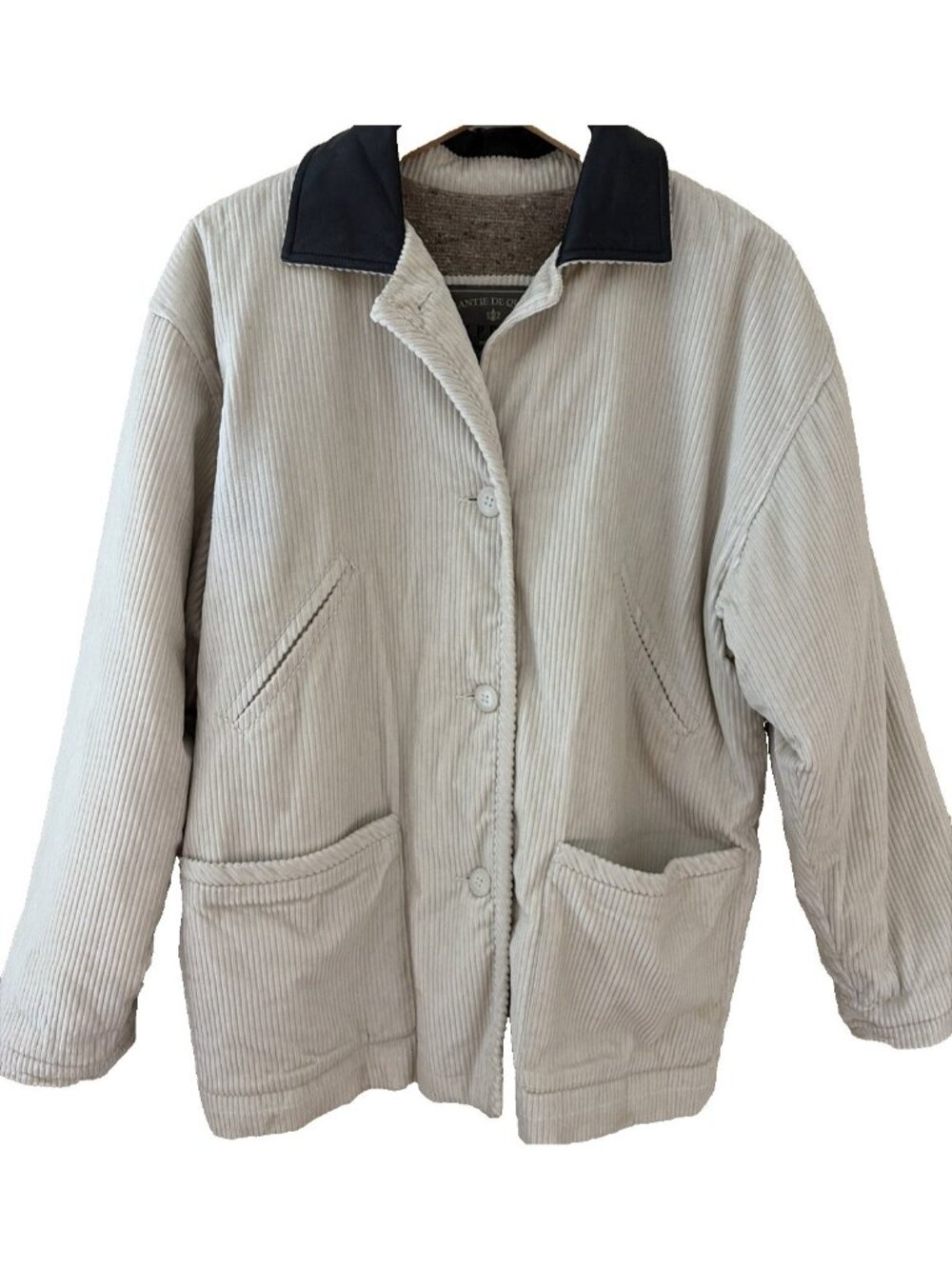VTG EXPRESS Womens Corduroy Barn Coat Jacket Sz XS Leather Collar Quilted Lining